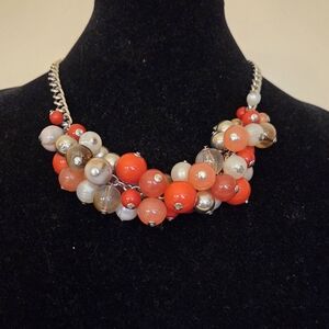 Statement Cluster Necklace in Red and Cream - Women's Jewelry